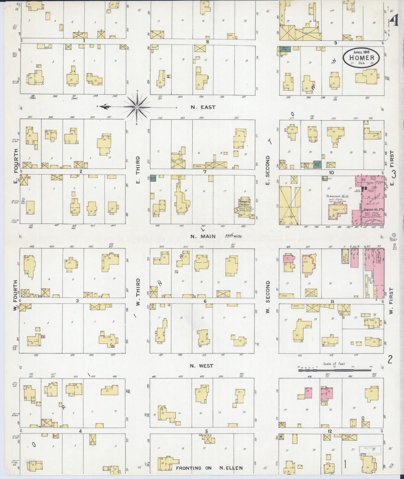 Sanborn Fire Insurance Map from Homer, Champaign County, Illinois (1909), Sheet #0004 - Complete Map Set gallery image, historic Sanborn map, vintage wall art, Illinois Illinois