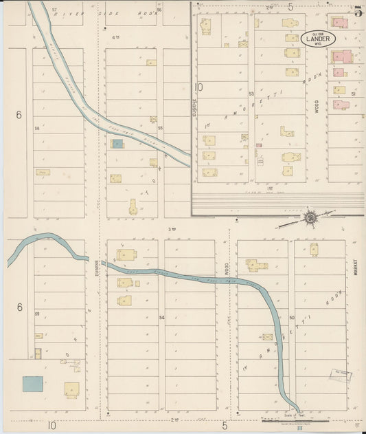 Sanborn Fire Insurance Map from Lander, Fremont County, Wyoming (1918), Sheet #0005 - Historic Sanborn Fire Insurance Map Print, vintage old map wall art, antique decor, genealogy gift, Wyoming Wyoming map