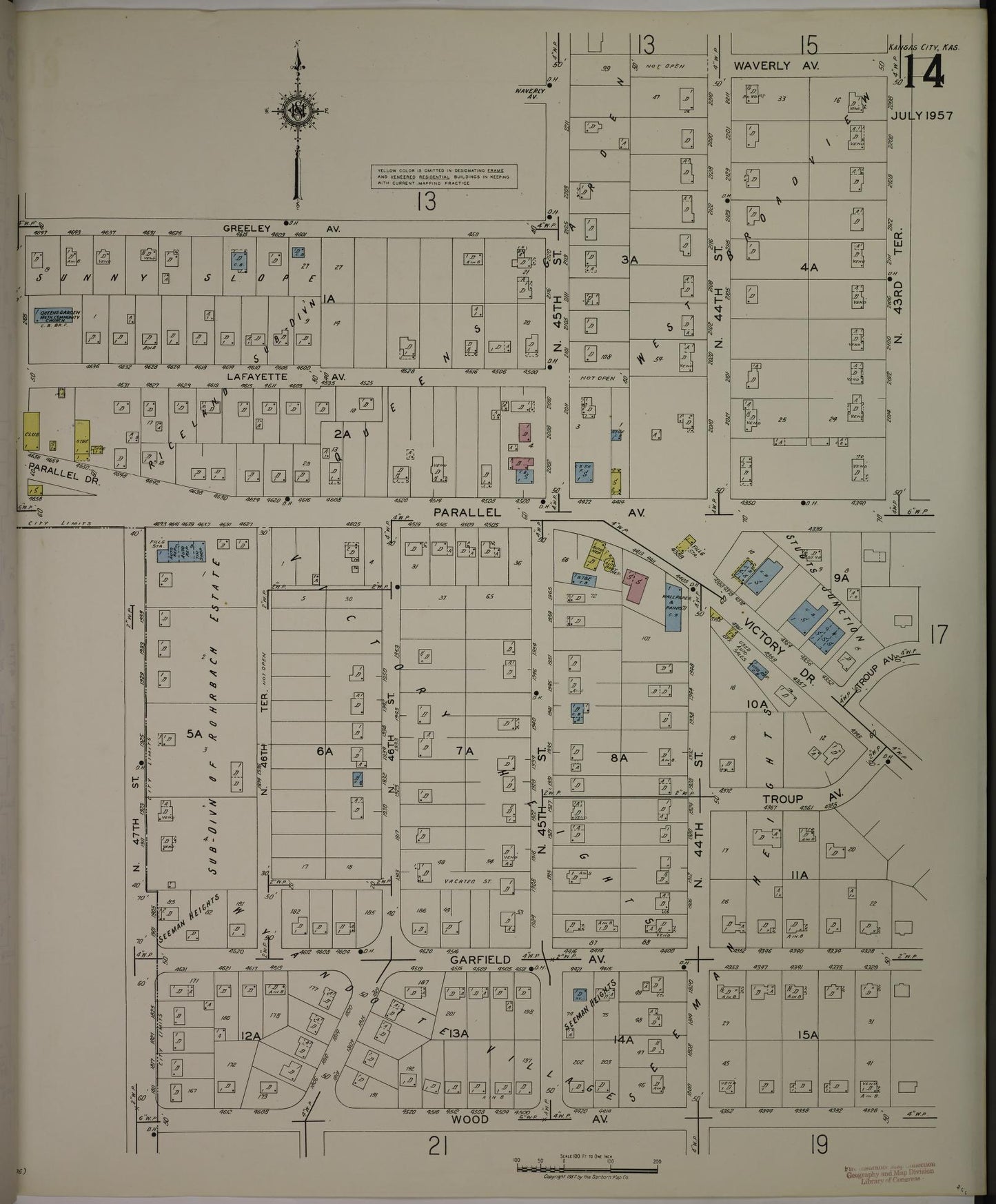 Sanborn Fire Insurance Map from Kansas City, Wyandotte County, Kansas (1957), Sheet #0014 - Complete Map Set gallery image, historic Sanborn map, vintage wall art, Kansas Kansas