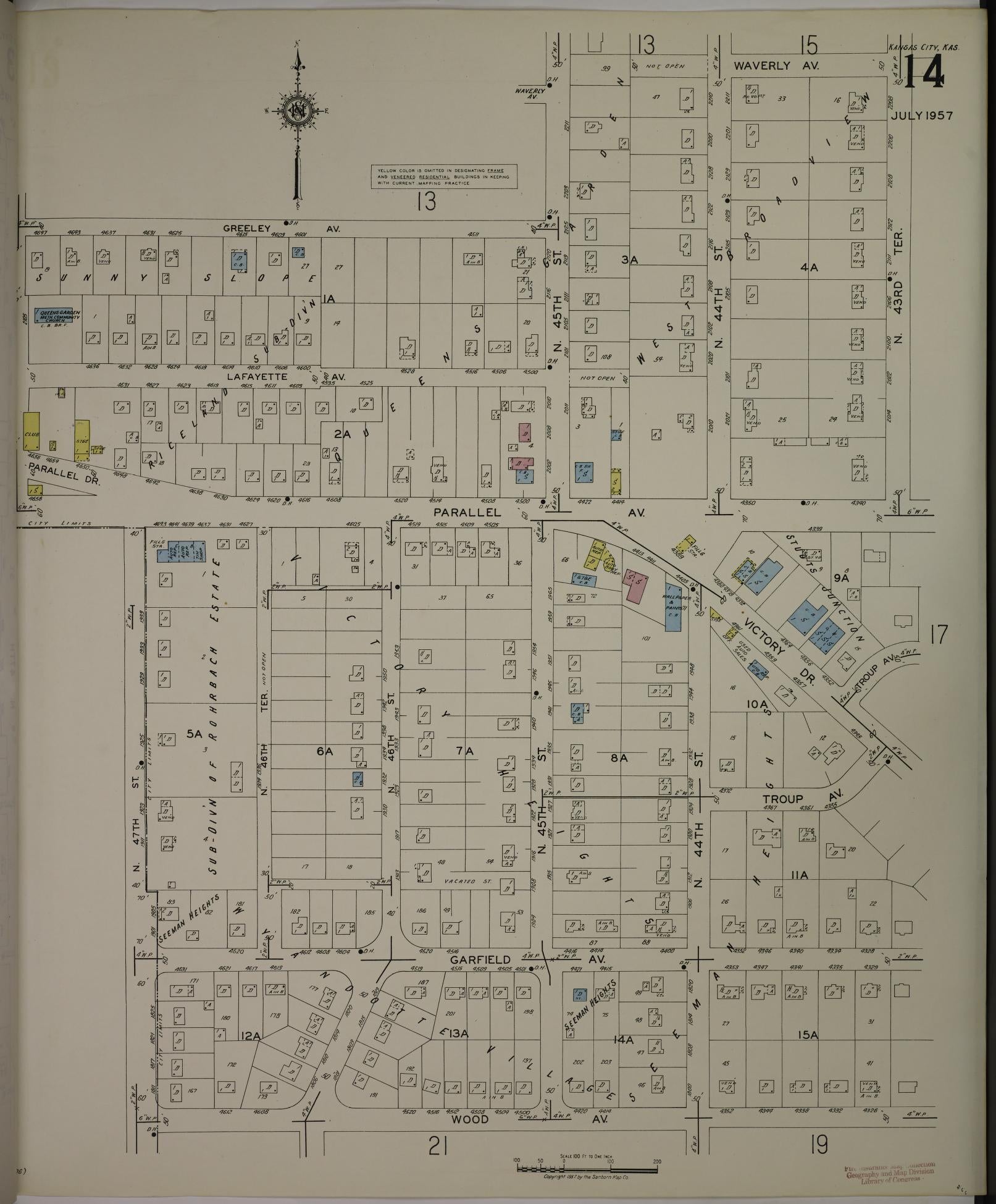 Sanborn Fire Insurance Map from Kansas City, Wyandotte County, Kansas (1957), Sheet #0014 - Complete Map Set gallery image, historic Sanborn map, vintage wall art, Kansas Kansas