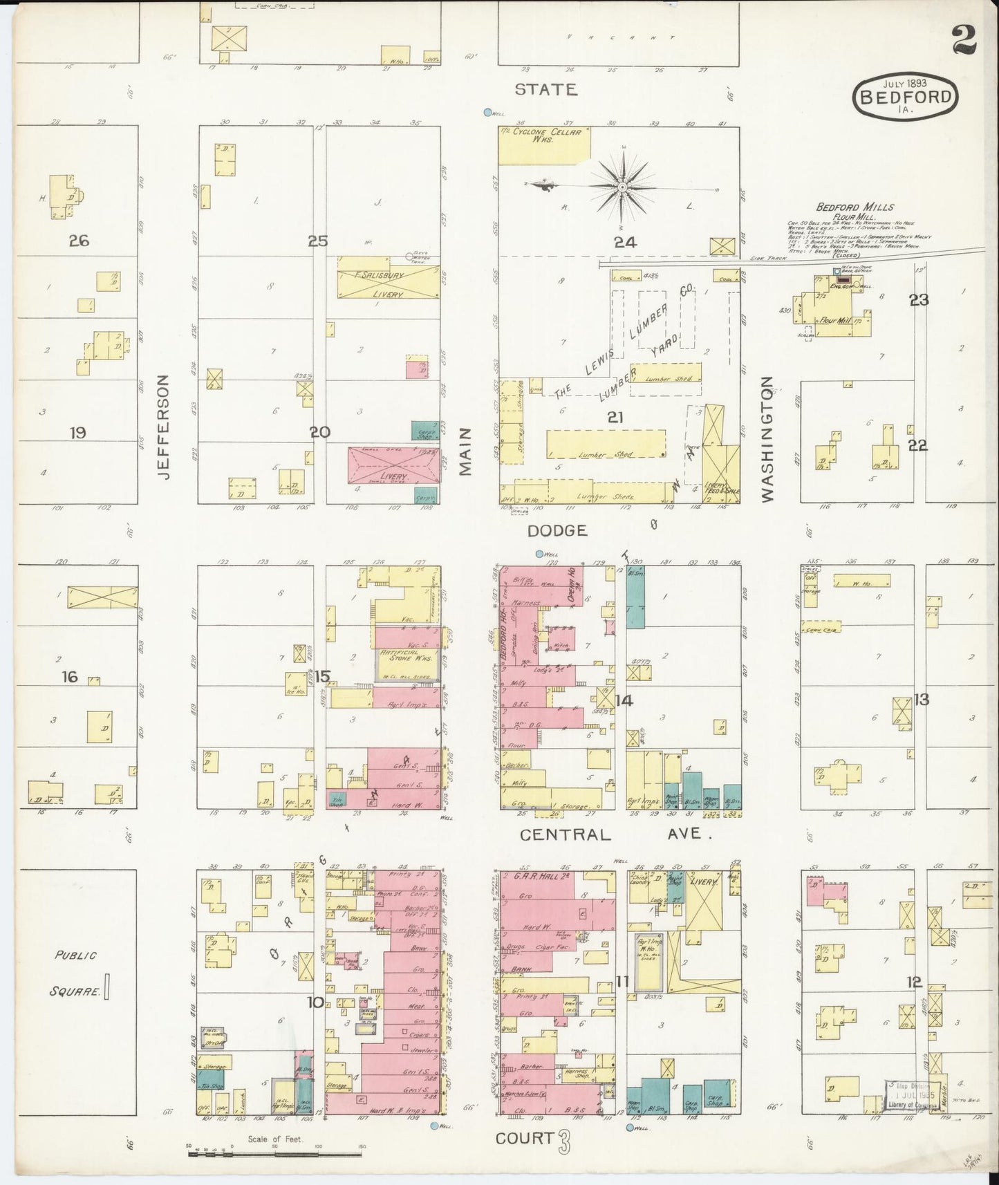 Sanborn Fire Insurance Map from Bedford, Taylor County, Iowa (1893), Sheet #0002 - Historic Sanborn Fire Insurance Map Print, vintage old map wall art