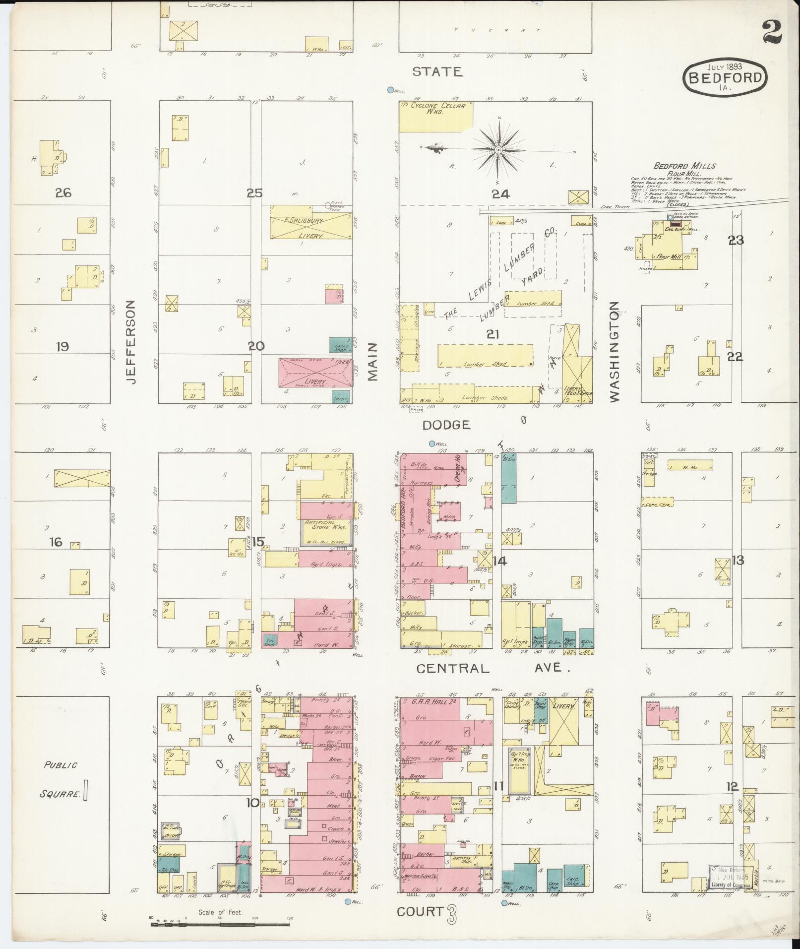 Sanborn Fire Insurance Map from Bedford, Taylor County, Iowa (1893), Sheet #0002 - Historic Sanborn Fire Insurance Map Print, vintage old map wall art