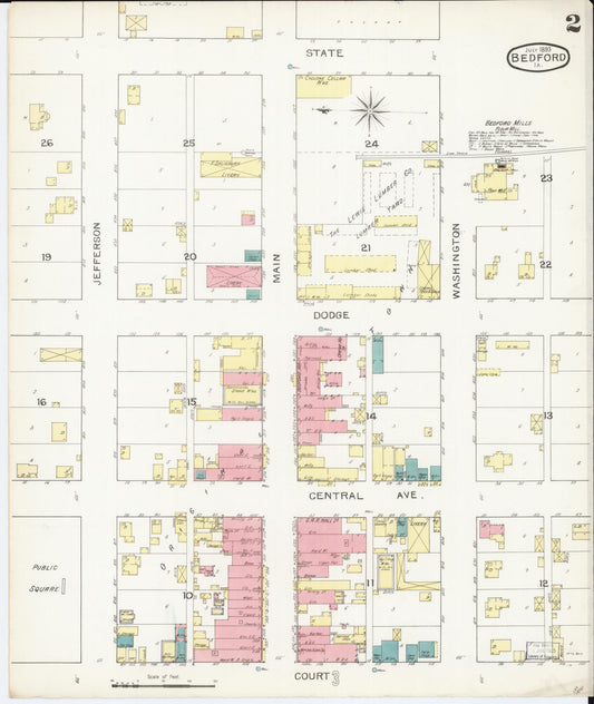 Sanborn Fire Insurance Map from Bedford, Taylor County, Iowa (1893), Sheet #0002 - Historic Sanborn Fire Insurance Map Print, vintage old map wall art