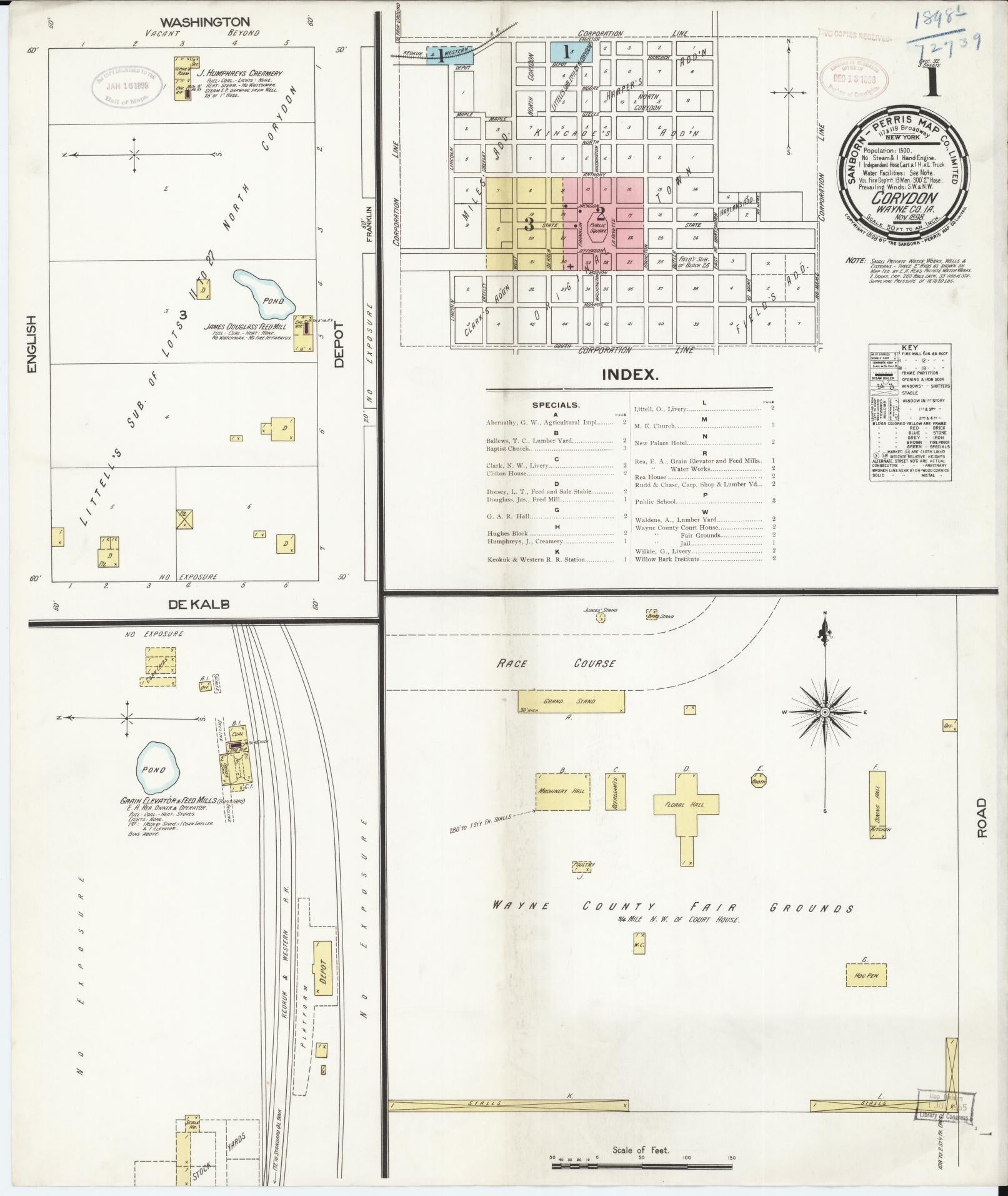 Sanborn Fire Insurance Map from Corydon, Wayne County, Iowa (1898), Sheet #0001 - Historic Sanborn Fire Insurance Map Print
