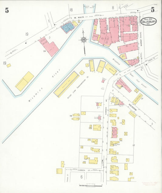 Sanborn Fire Insurance Map from Salisbury, Wicomico County, Maryland (1931), Sheet #0005 - Historic Sanborn Fire Insurance Map Print, vintage old map wall art, antique decor, genealogy gift, Maryland Maryland map