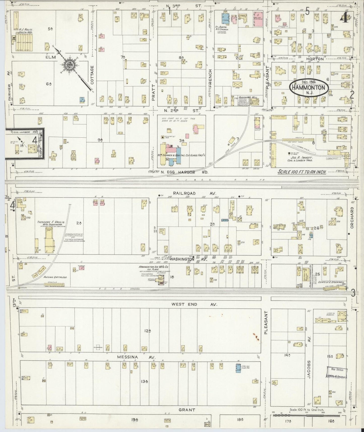 Sanborn Fire Insurance Map from Hammonton, Atlantic County, New Jersey (1914), Sheet #0004 - Complete Map Set gallery image, historic Sanborn map, vintage wall art, New Jersey New Jersey