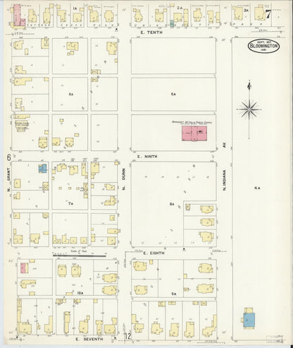 Sanborn Fire Insurance Map from Bloomington, Monroe County, Indiana (1907), Sheet #0007 - Complete Map Set gallery image, historic Sanborn map, vintage wall art, Indiana Indiana