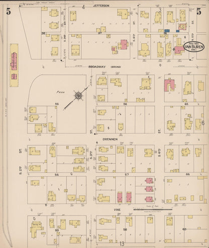 Sanborn Fire Insurance Map from Van Buren, Crawford County, Arkansas (1922), Sheet #0005 - Complete Map Set gallery image, historic Sanborn map, vintage wall art, Arkansas Arkansas