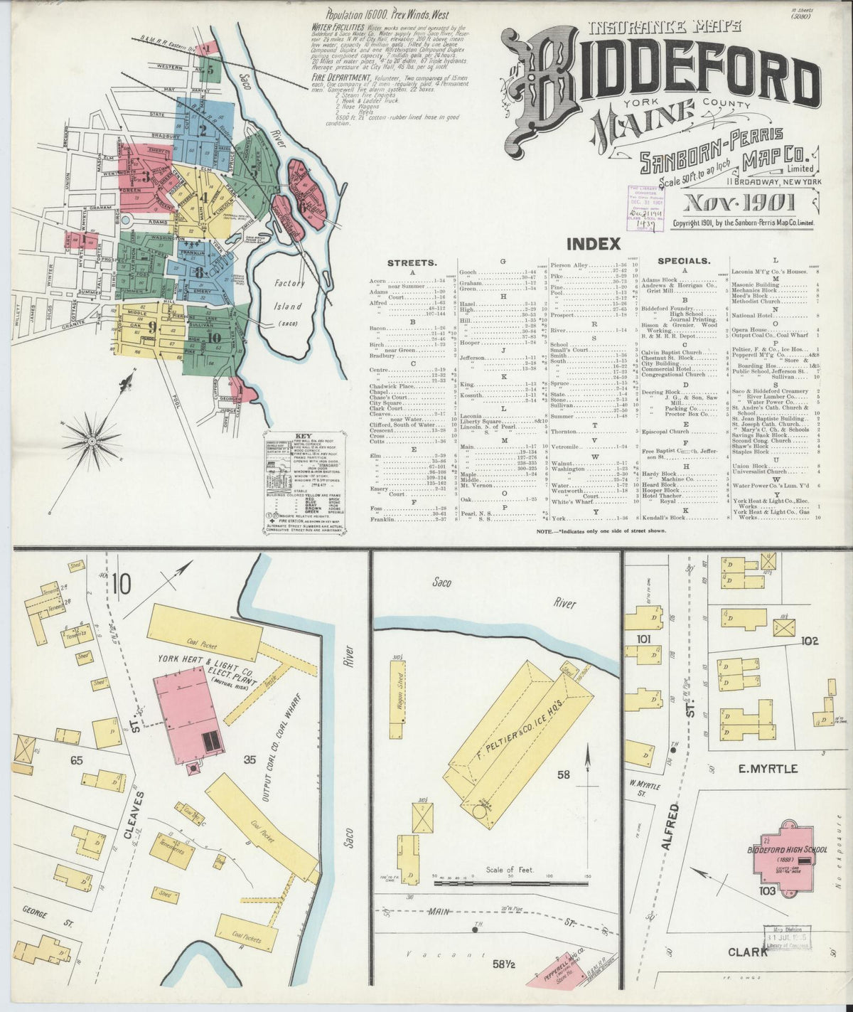 Sanborn Fire Insurance Map from Biddeford, York County, Maine (1901), Sheet #0001 - Complete Map Set gallery image, historic Sanborn map, vintage wall art, Maine Maine