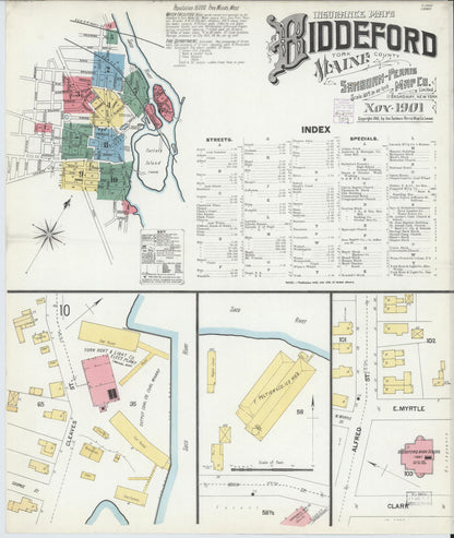Sanborn Fire Insurance Map from Biddeford, York County, Maine (1901), Sheet #0001 - Complete Map Set gallery image, historic Sanborn map, vintage wall art, Maine Maine