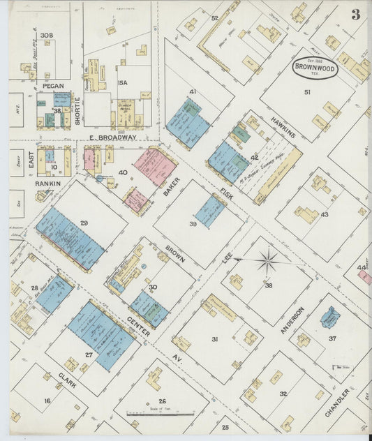 Sanborn Fire Insurance Map from Brownwood, Brown County, Texas (1888), Sheet #0003 - Historic Sanborn Fire Insurance Map Print, vintage old map wall art, antique decor, genealogy gift, Texas Texas map