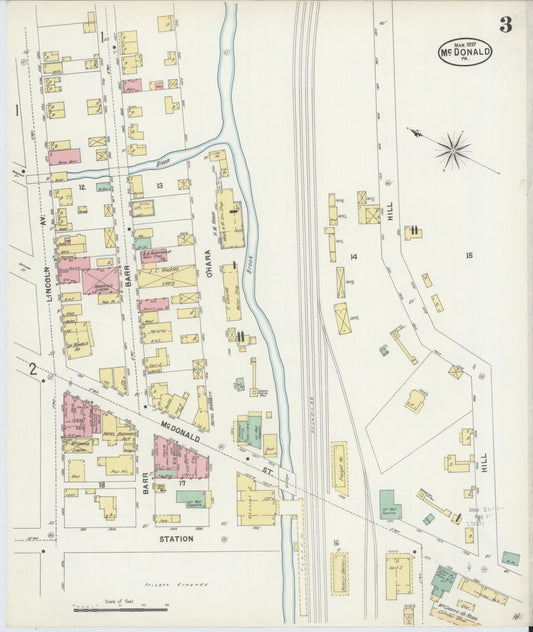 Sanborn Fire Insurance Map from McDonald, Washington County, Pennsylvania (1897), Sheet #0003 - Historic Sanborn Fire Insurance Map Print, vintage old map wall art, antique decor, genealogy gift, Pennsylvania Pennsylvania map