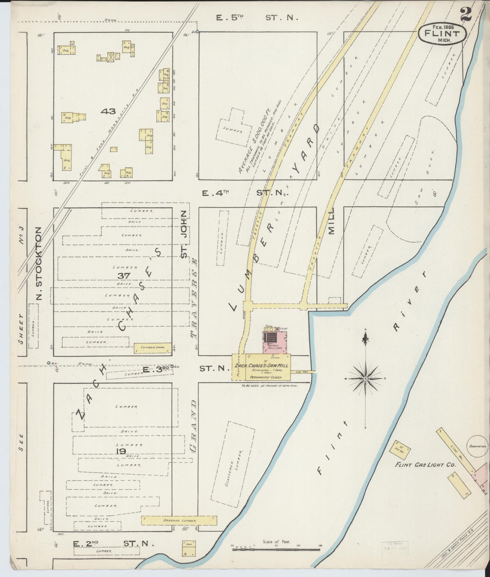 Sanborn Fire Insurance Map from Flint, Genesee County, Michigan (1886), Sheet #0002 - Historic Sanborn Fire Insurance Map Print, vintage old map wall art, antique decor, genealogy gift, Michigan Michigan map