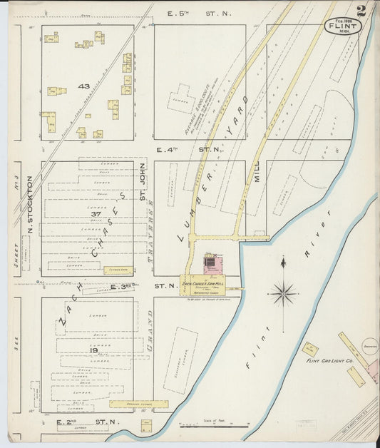 Sanborn Fire Insurance Map from Flint, Genesee County, Michigan (1886), Sheet #0002 - Historic Sanborn Fire Insurance Map Print, vintage old map wall art, antique decor, genealogy gift, Michigan Michigan map
