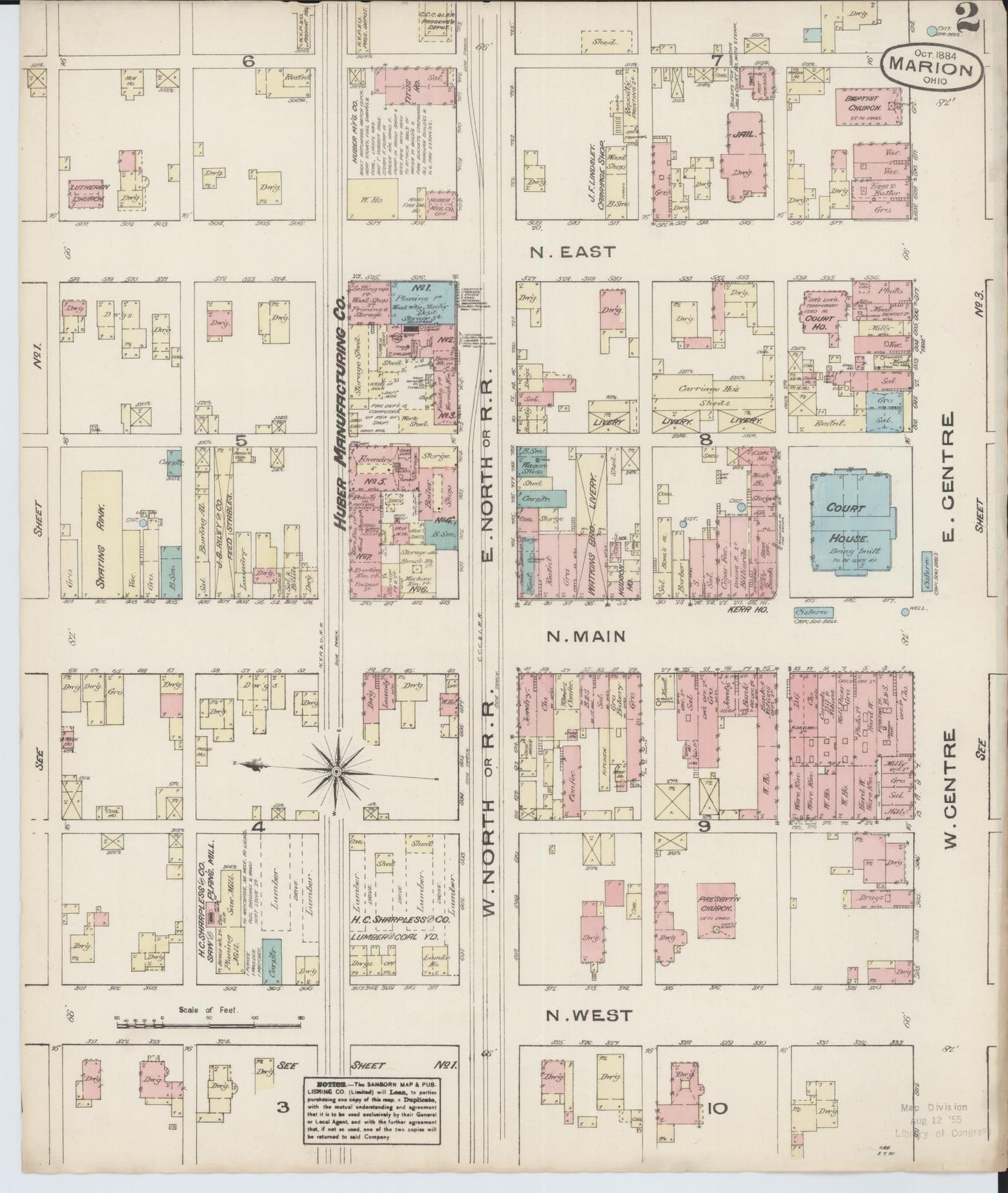 Sanborn Fire Insurance Map from Marion, Marion County, Ohio (1884), Sheet #0002 - Historic Sanborn Fire Insurance Map Print, vintage old map wall art, antique decor, genealogy gift, Ohio Ohio map