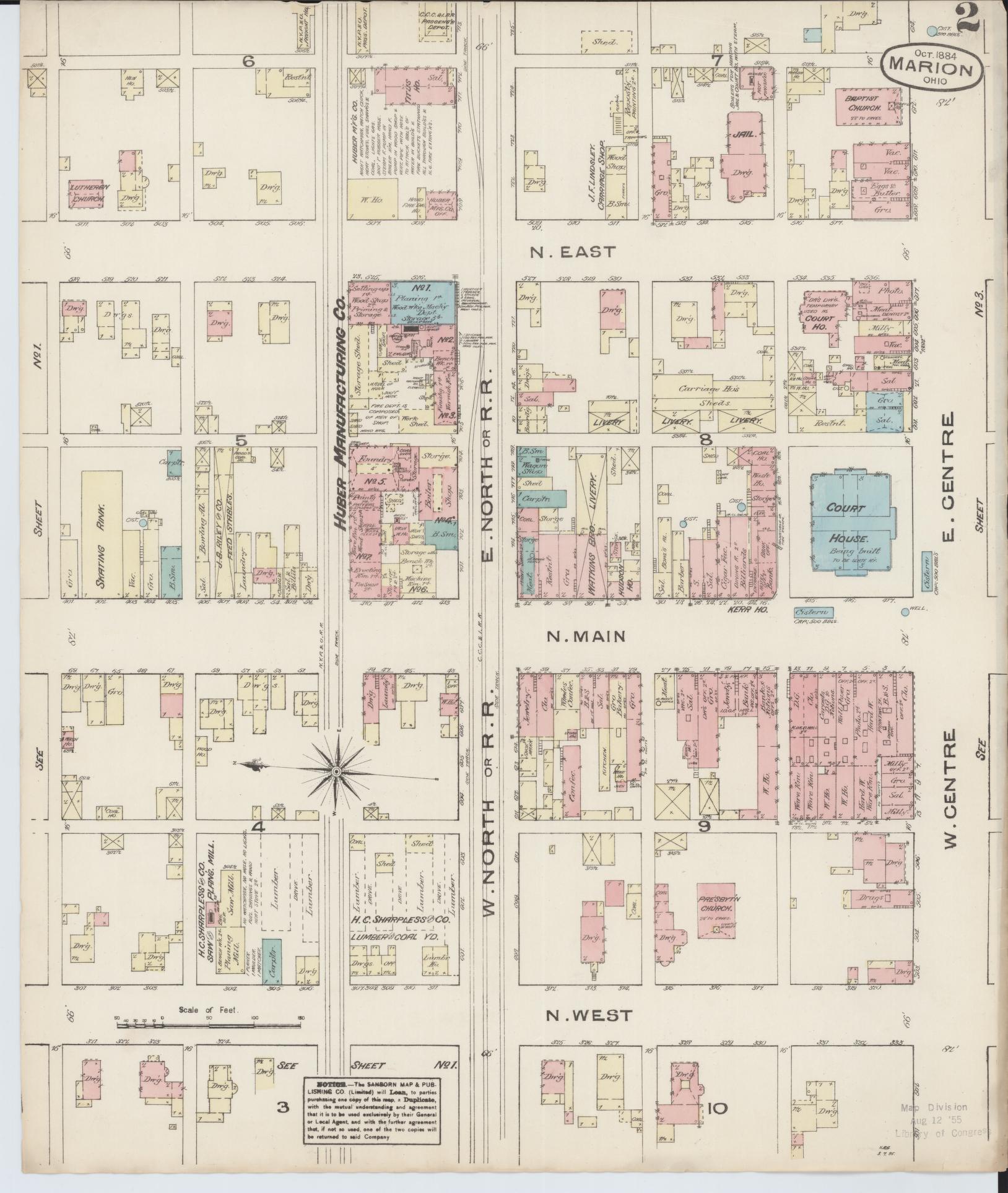 Sanborn Fire Insurance Map from Marion, Marion County, Ohio (1884), Sheet #0002 - Historic Sanborn Fire Insurance Map Print, vintage old map wall art, antique decor, genealogy gift, Ohio Ohio map