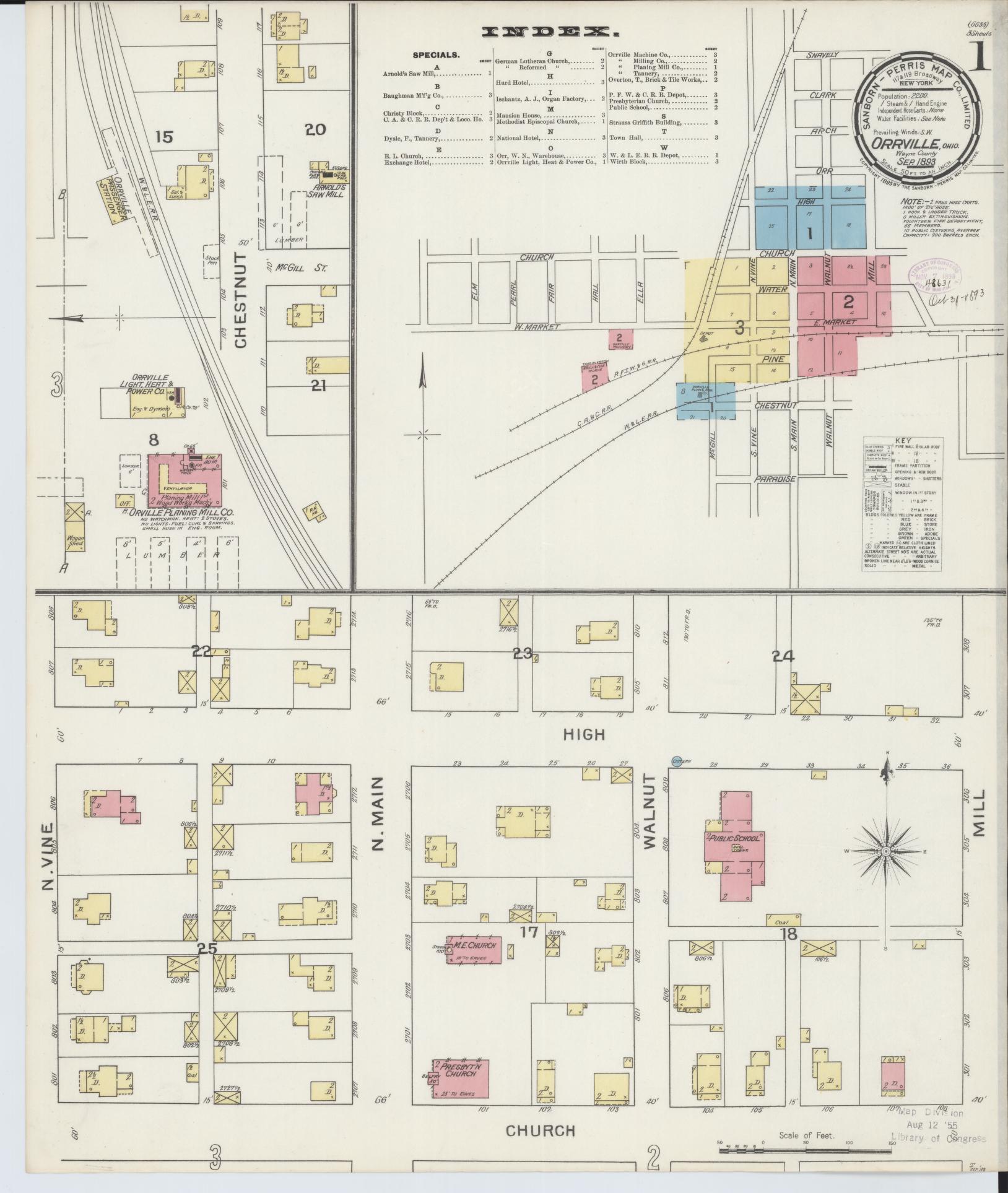 Sanborn Fire Insurance Map from Orrville, Wayne County, Ohio (1893), Sheet #0001 - Complete Map Set gallery image, historic Sanborn map, vintage wall art, Ohio Ohio