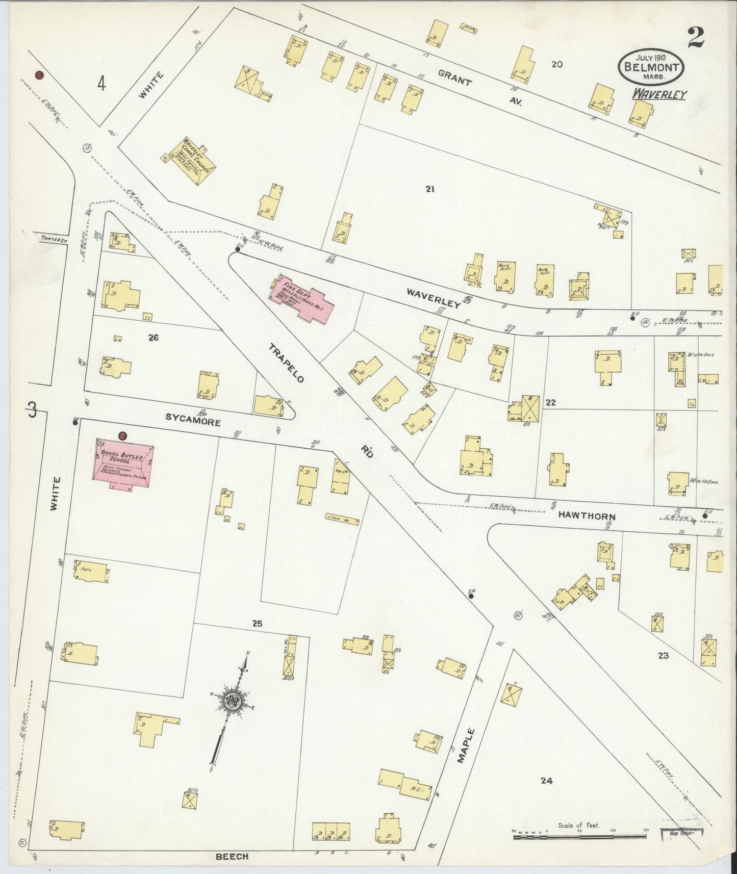 Sanborn Fire Insurance Map from Belmont, Middlesex County, Massachusetts (1910), Sheet #0002 - Complete Map Set gallery image, historic Sanborn map, vintage wall art, Massachusetts Massachusetts