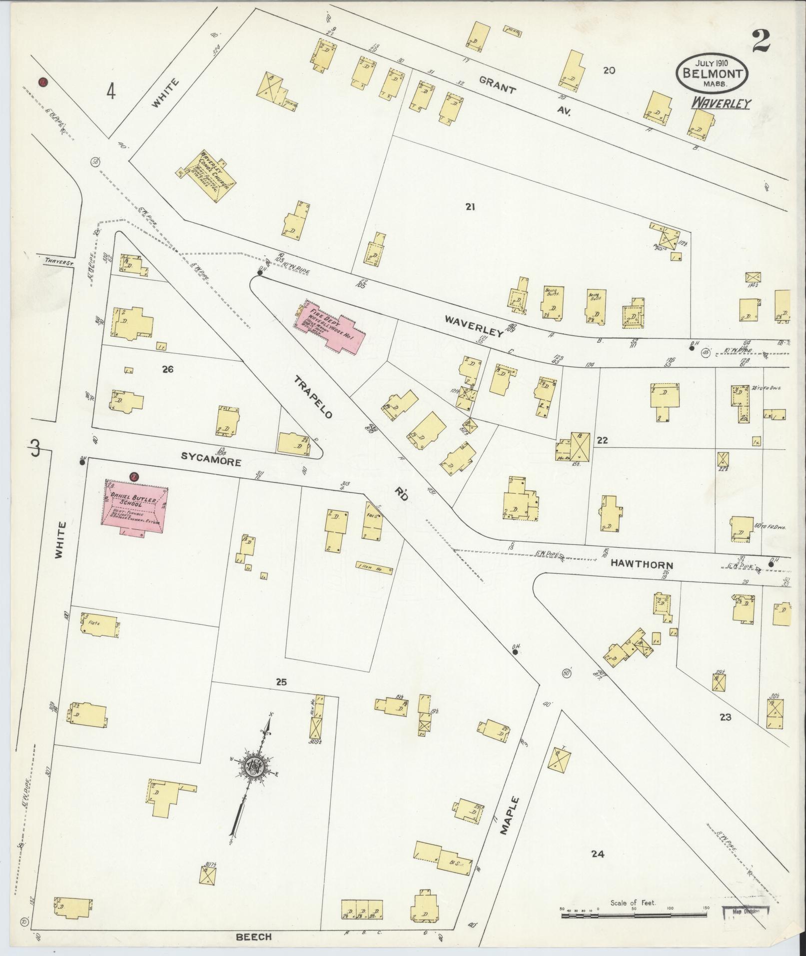 Sanborn Fire Insurance Map from Belmont, Middlesex County, Massachusetts (1910), Sheet #0002 - Complete Map Set gallery image, historic Sanborn map, vintage wall art, Massachusetts Massachusetts
