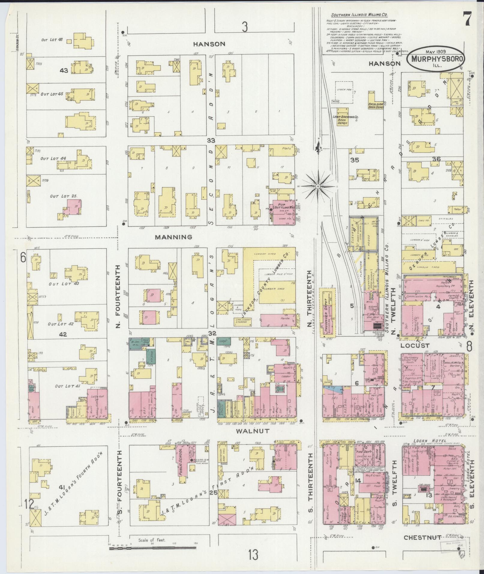 Sanborn Fire Insurance Map from Murphysboro, Jackson County, Illinois (1909), Sheet #0007 - Historic Sanborn Fire Insurance Map Print, vintage old map wall art, antique decor, genealogy gift, Illinois Illinois map