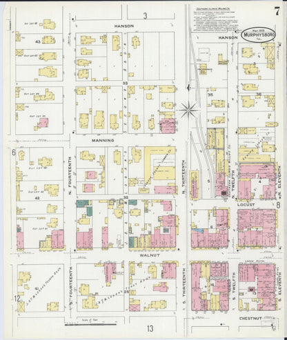 Sanborn Fire Insurance Map from Murphysboro, Jackson County, Illinois (1909), Sheet #0007 - Historic Sanborn Fire Insurance Map Print, vintage old map wall art, antique decor, genealogy gift, Illinois Illinois map