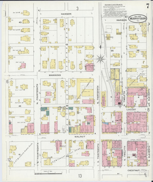 Sanborn Fire Insurance Map from Murphysboro, Jackson County, Illinois (1909), Sheet #0007 - Historic Sanborn Fire Insurance Map Print, vintage old map wall art, antique decor, genealogy gift, Illinois Illinois map