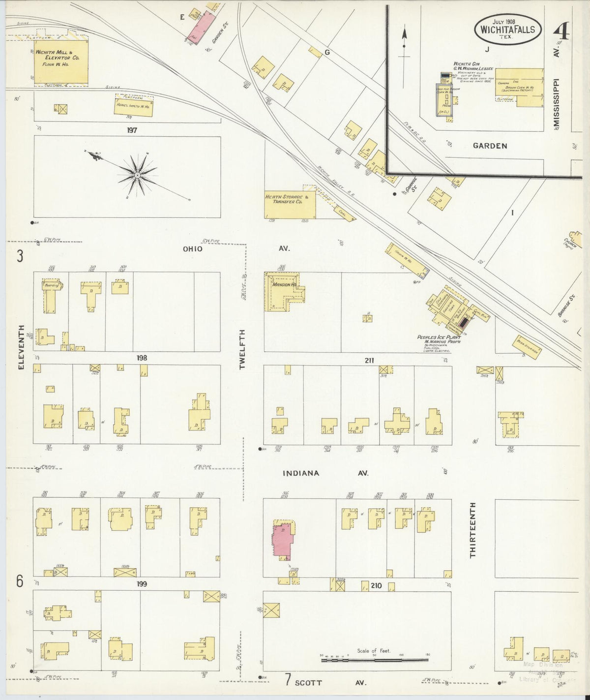 Sanborn Fire Insurance Map from Wichita Falls, Wichita County, Texas (1908), Sheet #0004 - Complete Map Set gallery image, historic Sanborn map, vintage wall art, Texas Texas