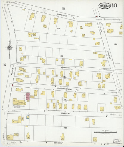 Sanborn Fire Insurance Map from Marlborough, Middlesex County, Massachusetts (1920), Sheet #0018 - Historic Sanborn Fire Insurance Map Print, vintage old map wall art, antique decor, genealogy gift, Massachusetts Massachusetts map