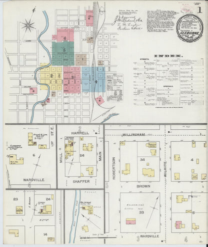 Sanborn Fire Insurance Map from Cleburne, Johnson County, Texas (1893), Sheet #0001 - Historic Sanborn Fire Insurance Map Print, vintage old map wall art, antique decor, genealogy gift, Texas Texas map