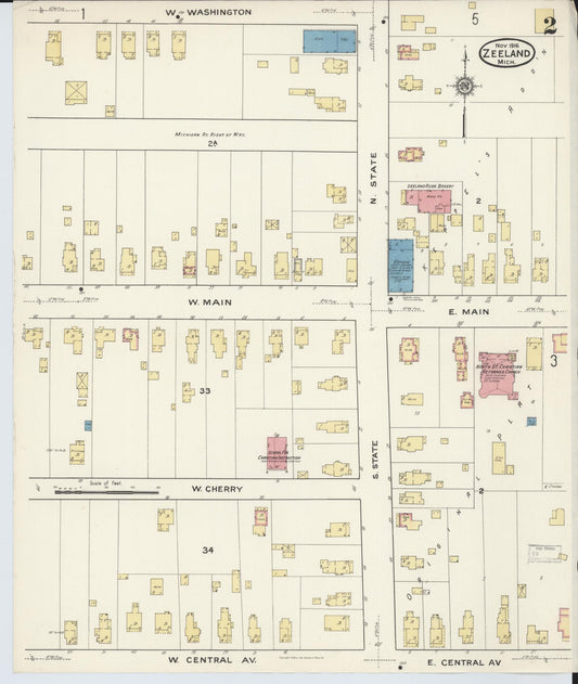 Sanborn Fire Insurance Map from Zeeland, Ottawa County, Michigan (1916), Sheet #0002 - Historic Sanborn Fire Insurance Map Print, vintage old map wall art, antique decor, genealogy gift, Michigan Michigan map