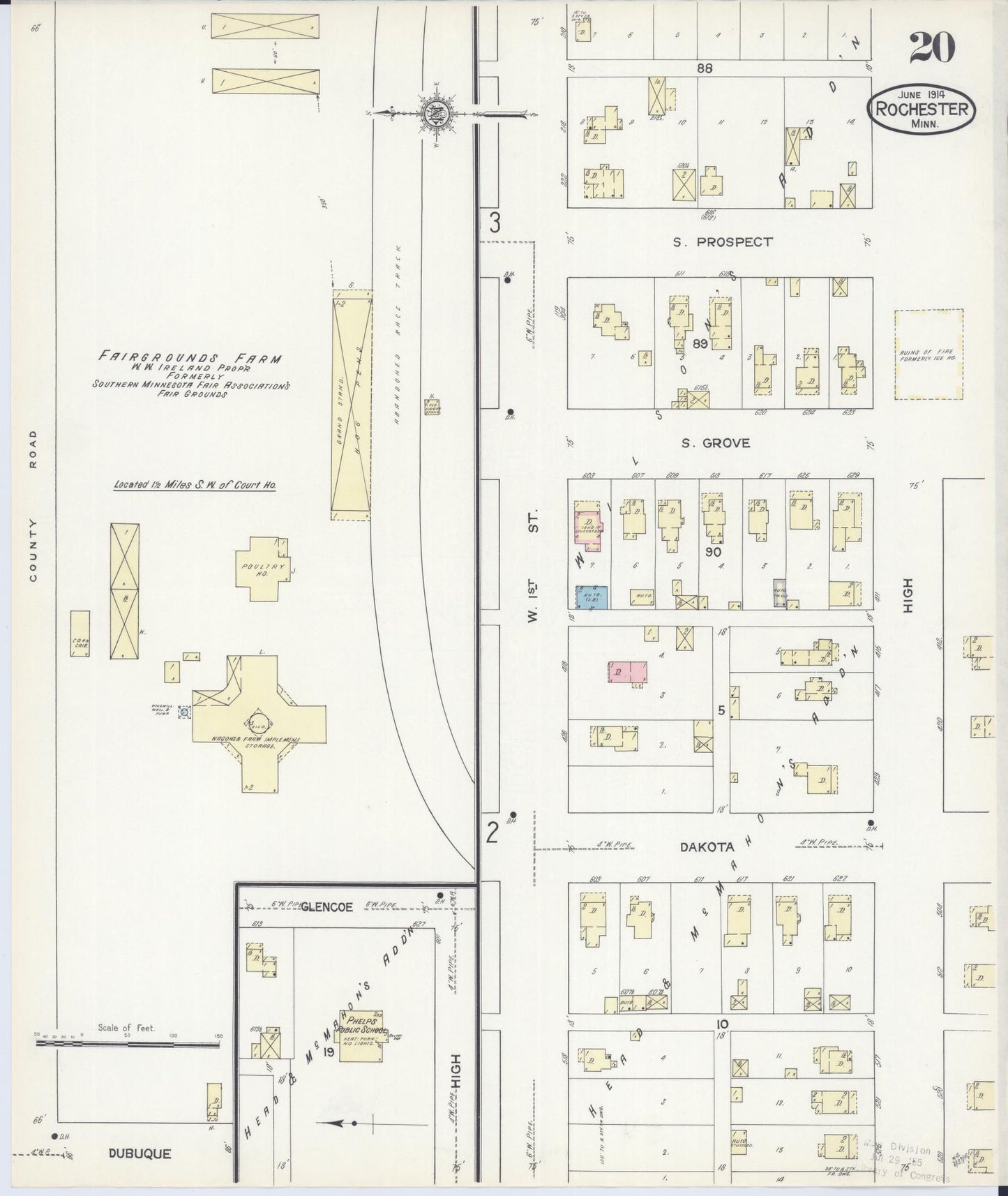 Sanborn Fire Insurance Map from Rochester, Olmsted County, Minnesota (1914), Sheet #0020 - Historic Sanborn Fire Insurance Map Print, vintage old map wall art, antique decor, genealogy gift, Minnesota Minnesota map