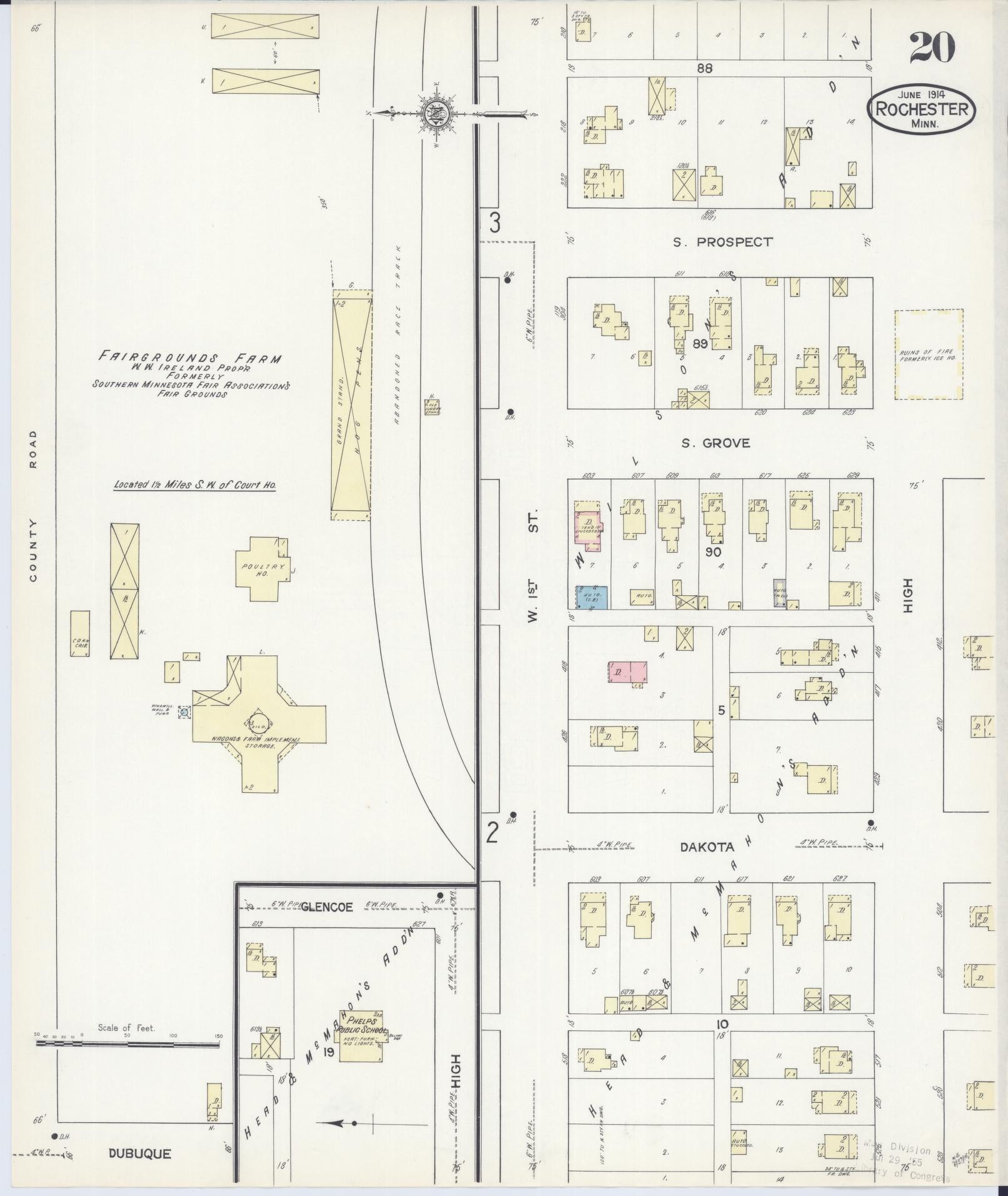 Sanborn Fire Insurance Map from Rochester, Olmsted County, Minnesota (1914), Sheet #0020 - Historic Sanborn Fire Insurance Map Print, vintage old map wall art, antique decor, genealogy gift, Minnesota Minnesota map