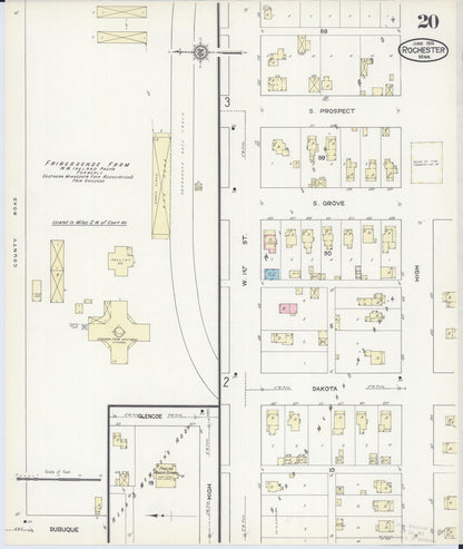 Sanborn Fire Insurance Map from Rochester, Olmsted County, Minnesota (1914), Sheet #0020 - Historic Sanborn Fire Insurance Map Print, vintage old map wall art, antique decor, genealogy gift, Minnesota Minnesota map