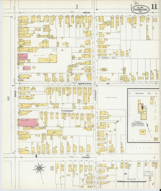 Dorchester, Maryland - 1906 - Sanborn Fire Insurance Map, Sheet #0011 - Historic Sanborn Fire Insurance Map Print, Dorchester Maryland 1906 0011 vintage old map wall art
