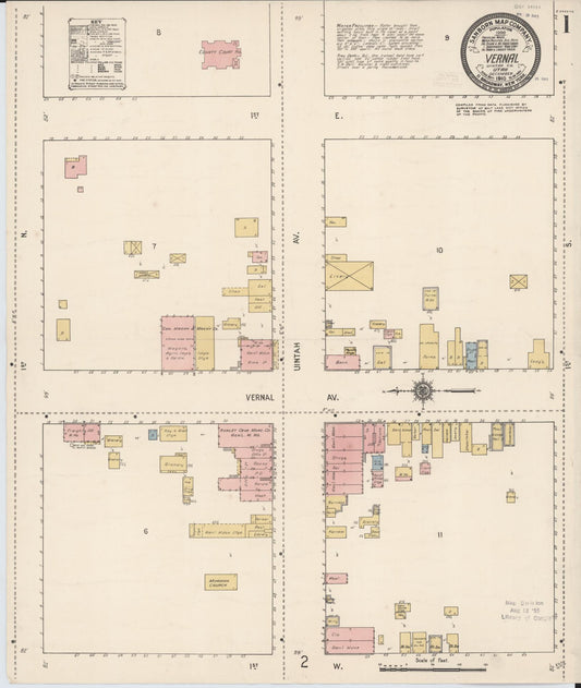 Sanborn Fire Insurance Map from Vernal, Uintah County, Utah (1910), Sheet #0001 - Historic Sanborn Fire Insurance Map Print, vintage old map wall art, antique decor, genealogy gift, Utah Utah map