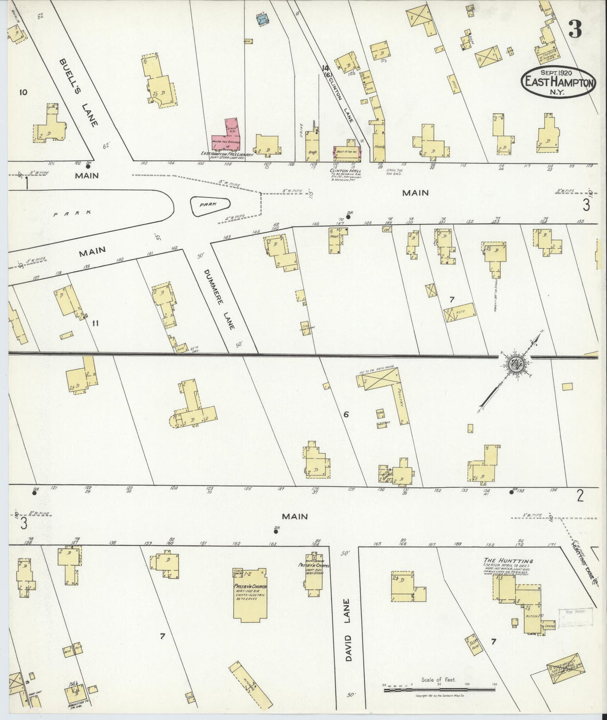 Sanborn Fire Insurance Map from Easthampton, Suffolk County, New York (1920), Sheet #0003 - Complete Map Set gallery image, historic Sanborn map, vintage wall art, New York New York