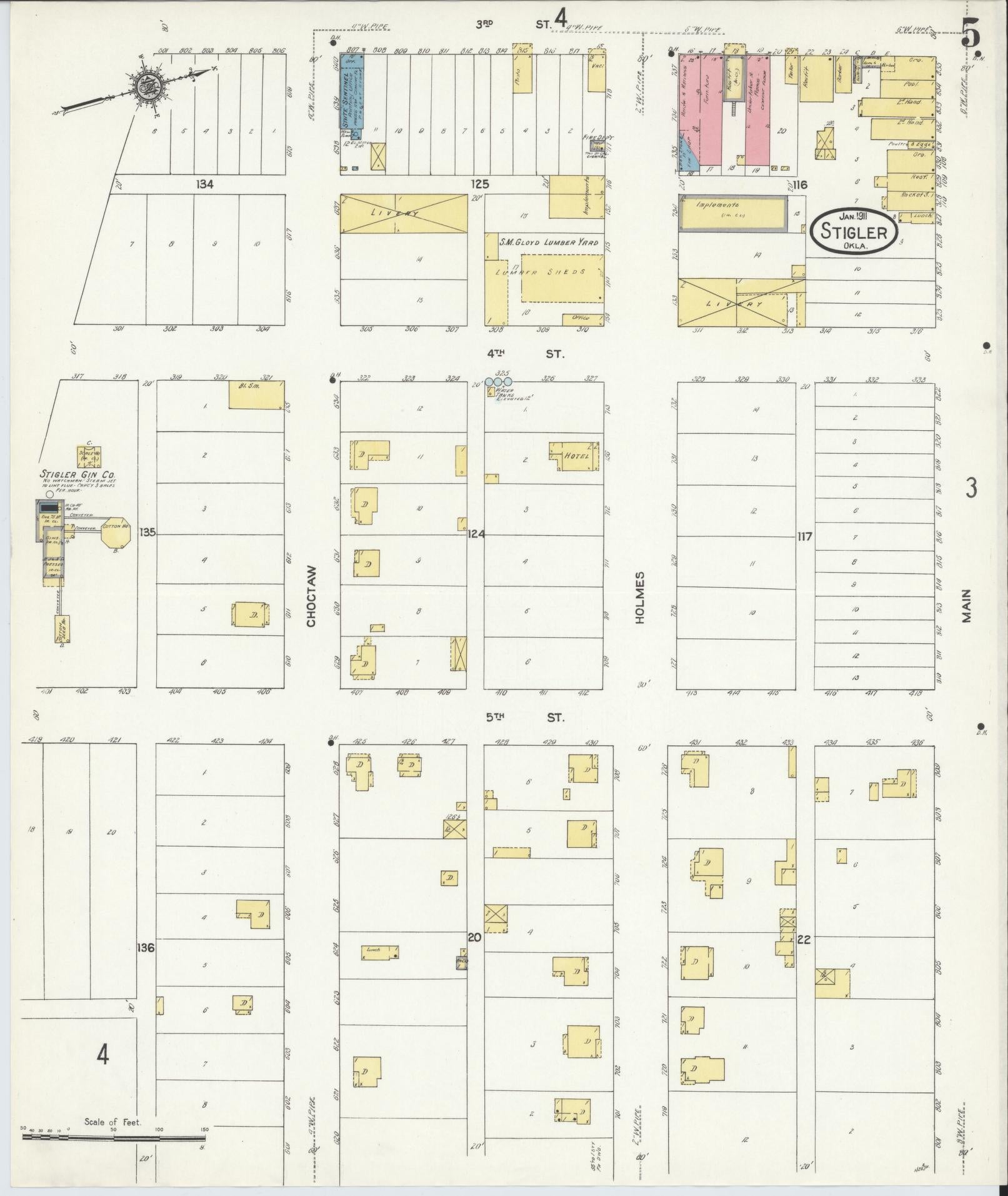 Sanborn Fire Insurance Map from Stigler, Haskell County, Oklahoma (1911), Sheet #0005 - Historic Sanborn Fire Insurance Map Print, vintage old map wall art, antique decor, genealogy gift, Oklahoma Oklahoma map