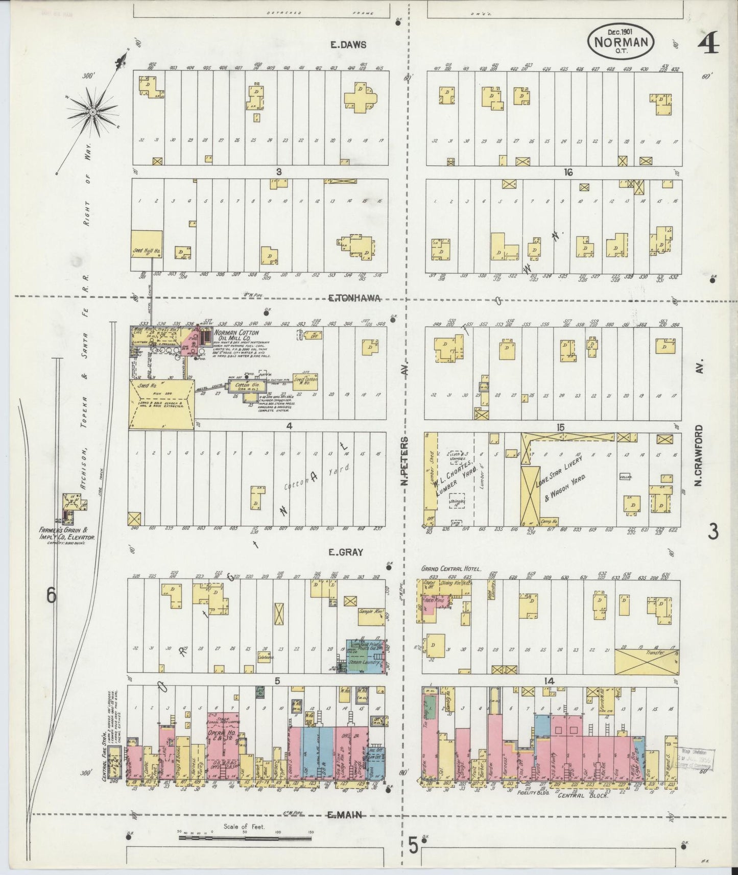 Sanborn Fire Insurance Map from Norman, Cleveland County, Oklahoma (1901), Sheet #0004 - Complete Map Set gallery image, historic Sanborn map, vintage wall art, Oklahoma Oklahoma