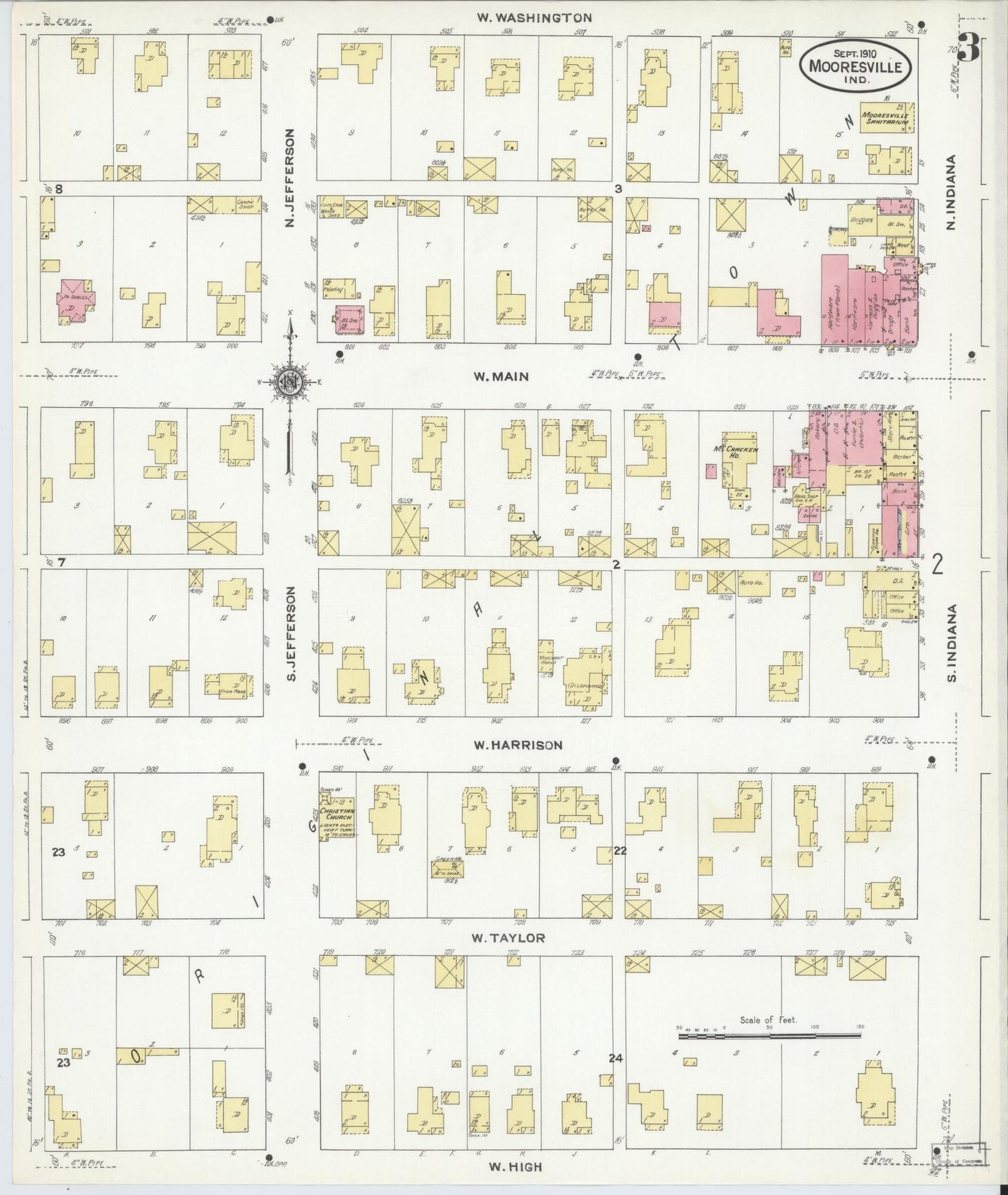 Sanborn Fire Insurance Map from Mooresville, Morgan County, Indiana (1910), Sheet #0003 - Complete Map Set gallery image, historic Sanborn map, vintage wall art, Indiana Indiana