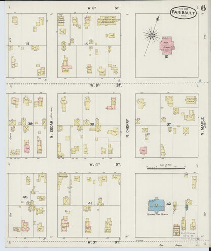 Sanborn Fire Insurance Map from Faribault, Rice County, Minnesota (1889), Sheet #0006 - Historic Sanborn Fire Insurance Map Print, vintage old map wall art, antique decor, genealogy gift, Minnesota Minnesota map