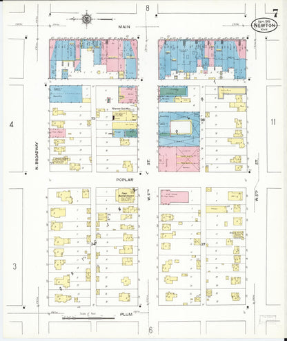 Sanborn Fire Insurance Map from Newton, Harvey County, Kansas (1909), Sheet #0007 - Complete Map Set gallery image, historic Sanborn map, vintage wall art, Kansas Kansas