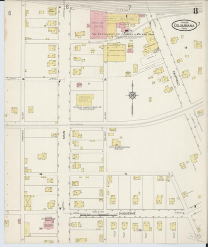 Sanborn Fire Insurance Map from Columbiana, Columbiana County, Ohio (1915), Sheet #0008 - Historic Sanborn Fire Insurance Map Print, vintage old map wall art, antique decor, genealogy gift, Ohio Ohio map