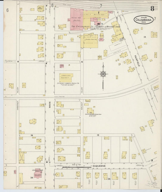 Sanborn Fire Insurance Map from Columbiana, Columbiana County, Ohio (1915), Sheet #0008 - Historic Sanborn Fire Insurance Map Print, vintage old map wall art, antique decor, genealogy gift, Ohio Ohio map
