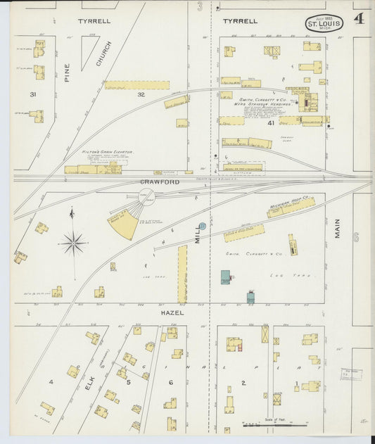 Sanborn Fire Insurance Map from Saint Louis, Gratiot County, Michigan (1893), Sheet #0004 - Historic Sanborn Fire Insurance Map Print, vintage old map wall art, antique decor, genealogy gift, Michigan Michigan map
