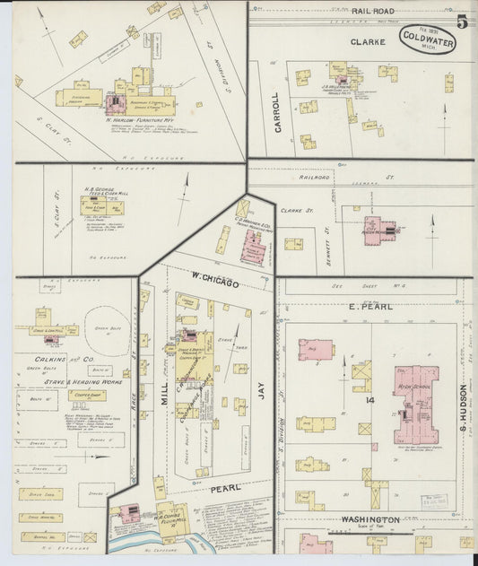 Sanborn Fire Insurance Map from Coldwater, Branch County, Michigan (1891), Sheet #0005 - Historic Sanborn Fire Insurance Map Print, vintage old map wall art, antique decor, genealogy gift, Michigan Michigan map
