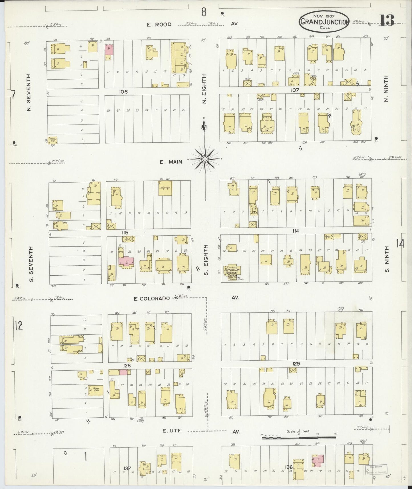 Sanborn Fire Insurance Map from Grand Junction, Mesa County, Colorado (1907), Sheet #0013 - Complete Map Set gallery image, historic Sanborn map, vintage wall art, Colorado Colorado