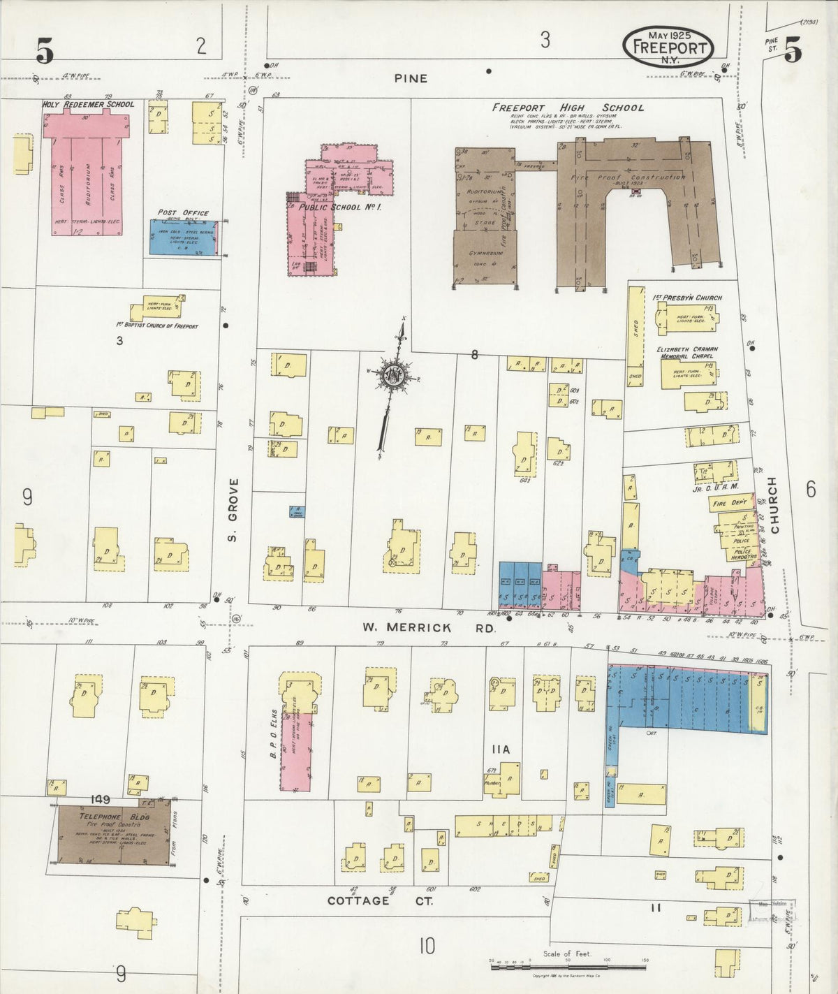 Sanborn Fire Insurance Map from Freeport, Nassau County, New York (1925), Sheet #0005 - Complete Map Set gallery image, historic Sanborn map, vintage wall art, New York New York