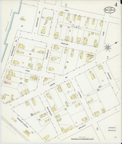 Sanborn Fire Insurance Map from Delanco, Burlington County, New Jersey (1909), Sheet #0004 - Historic Sanborn Fire Insurance Map Print, vintage old map wall art, antique decor, genealogy gift, New Jersey New Jersey map