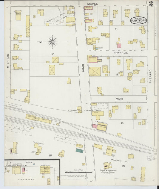 Sanborn Fire Insurance Map from Hartford, Van Buren County, Michigan (1893), Sheet #0002 - Historic Sanborn Fire Insurance Map Print, vintage old map wall art, antique decor, genealogy gift, Michigan Michigan map