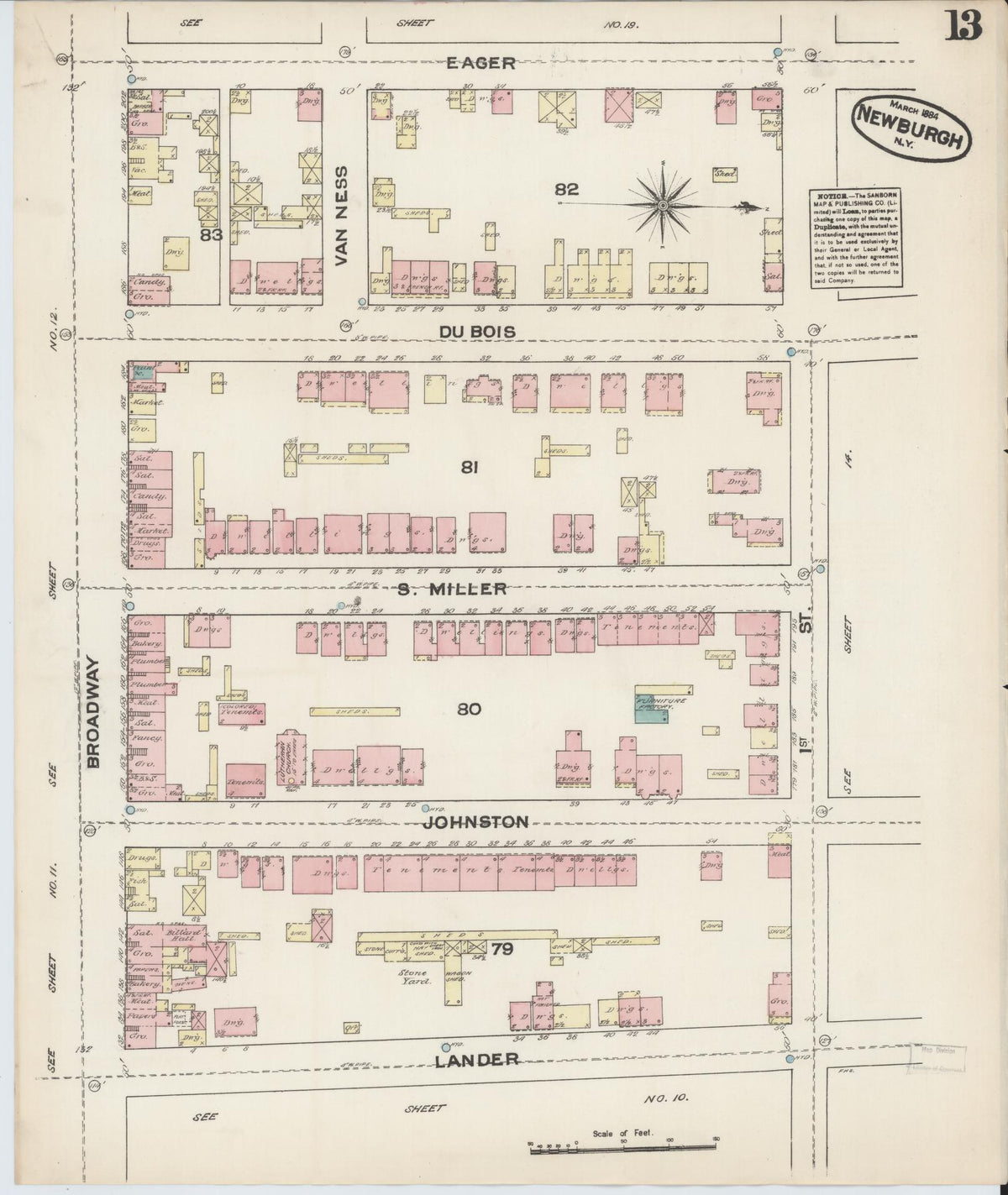 Sanborn Fire Insurance Map from Newburgh, Orange County, New York (1884), Sheet #0013 - Complete Map Set gallery image, historic Sanborn map, vintage wall art, New York New York
